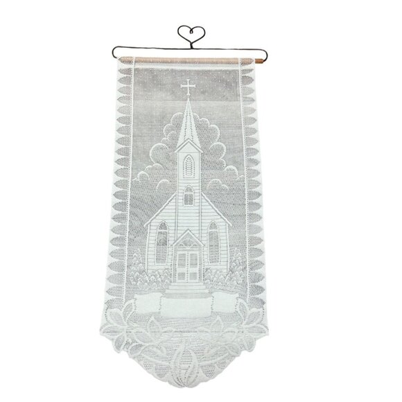Decorative Lace Wall Door Art Hanging Tapestry Religious Country Church Motif - Picture 2 of 8
